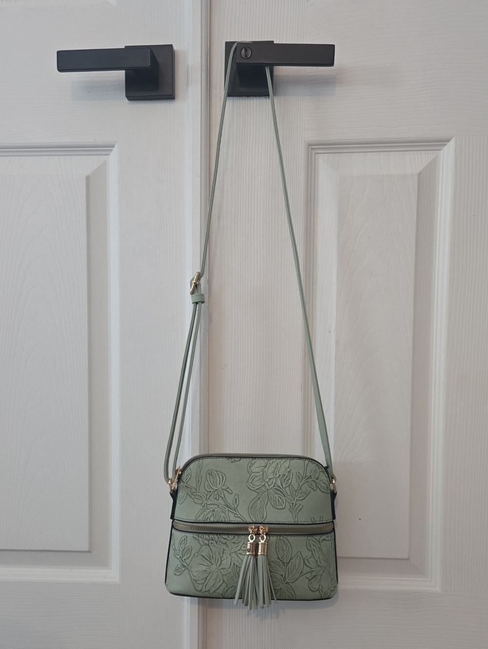 Women’s Sage Green Floral Embossed Crossbody Bag